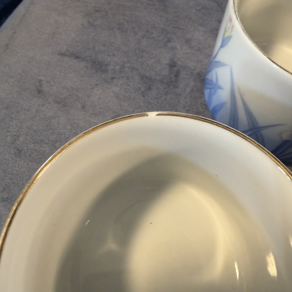 TEAPOT WITH 6 YUNOMI Tea Cups IRIS OTAGIRI OMC Japan Porcelain Flowers Gold Trim - Picture 8 of 14